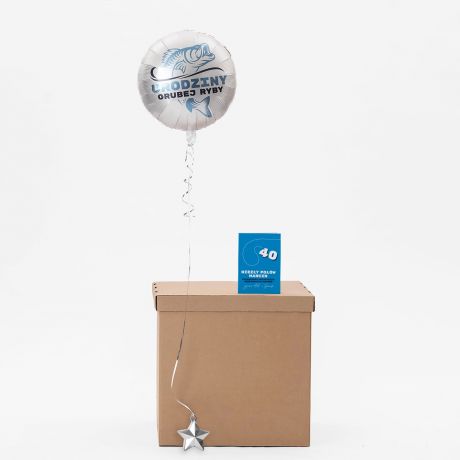 Balon wypeniony helem z personalizowan kartk PREZENT NA 40 URODZINY DLA WDKARZA