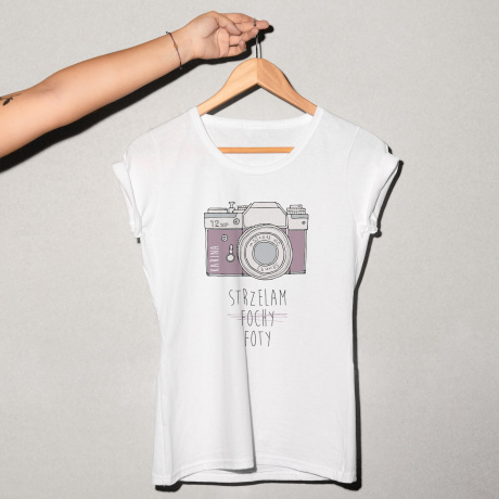 Koszulka damska z nadrukiem STRZELAM FOCHY prezent dla fotografki - XL