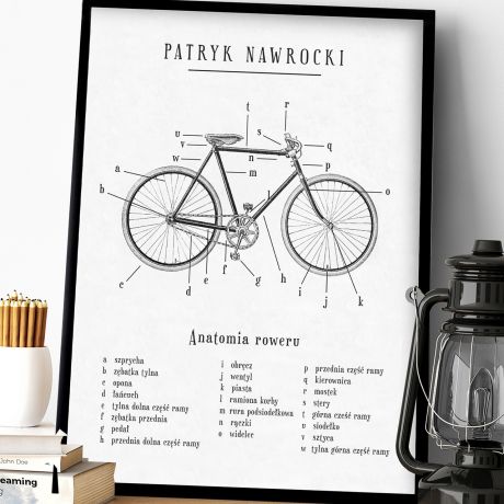 Plakat z rowerem personalizowany 31x41 cm ANATOMIA ROWERU upominek dla rowerzysty