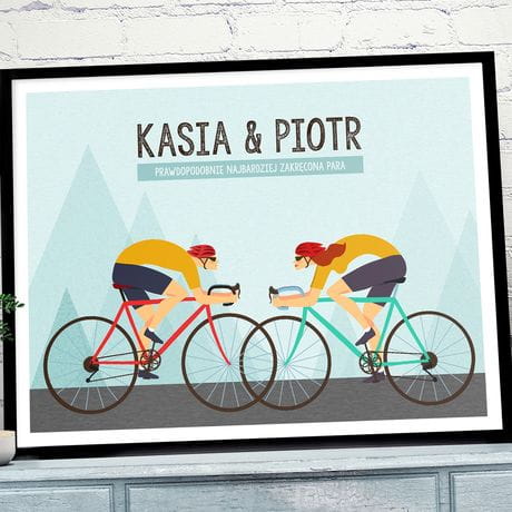 Plakat personalizowany 31x41 cm ZAKRCONA PARA prezent dla rowerzystw