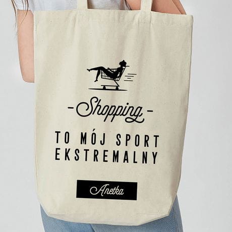 Baweniana torba na zakupy z nadrukiem SHOPPING prezent dla przyjaciki