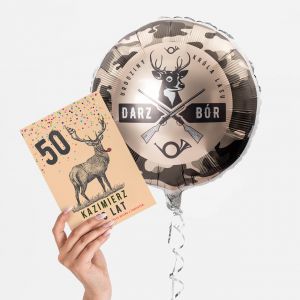 Balon z helem w kartonie + personalizowana kartka PREZENT NA 50 URODZINY DLA MYLIWEGO