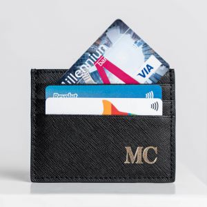 Skrzany portfel na karty kredytowe Z INICJAAMI