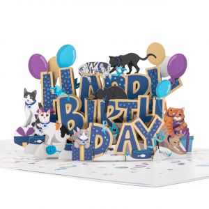 Rozkadana kartka urodzinowa z kotami HAPPY BIRTHDAY