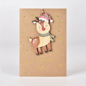 Kartka na wita Boego Narodzenia z drewnian zawieszk RENIFER