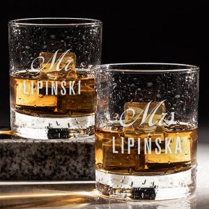 Zestaw szklanek do whisky MR &amp; MRS prezent lubny dla pary modej