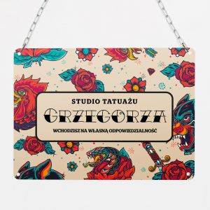 Tabliczka metalowa STUDIO TATUAU prezent dla tatuaysty