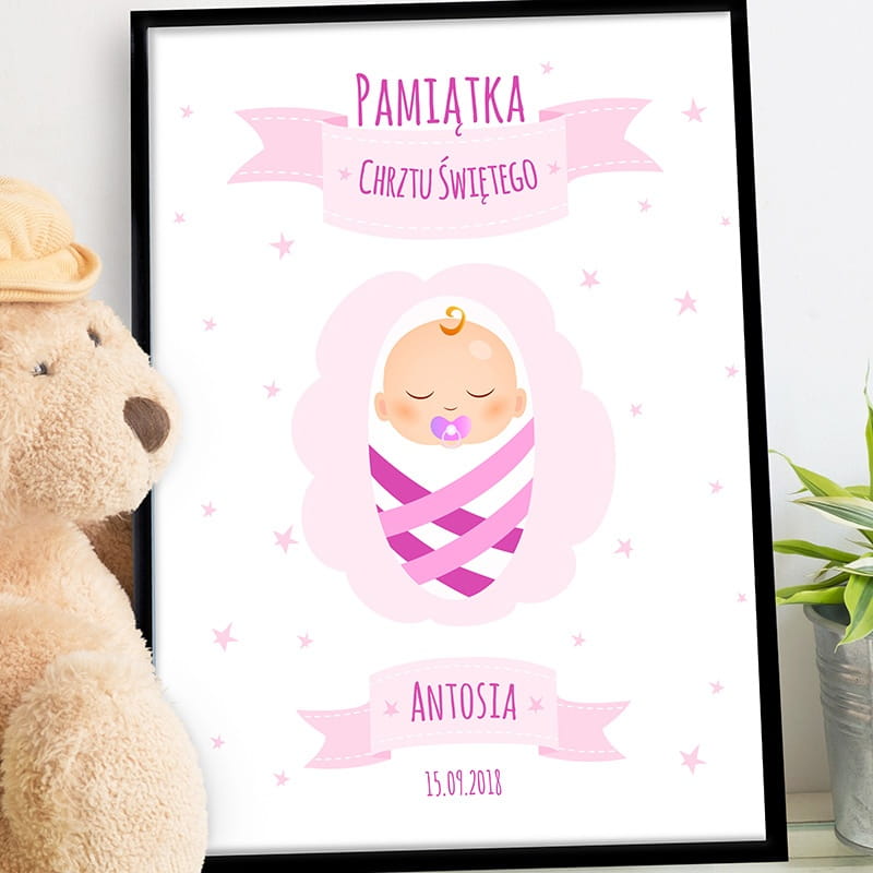 Plakat personalizowany 31x41 cm PAMITKA CHRZTU DLA DZIEWCZYNKI