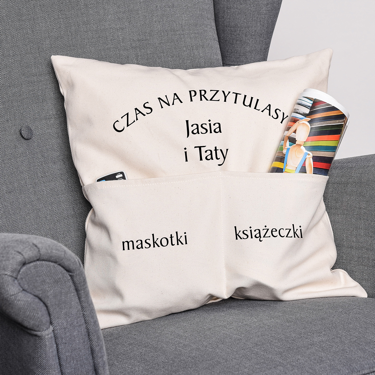Wspólny Prezent Dla Całej Rodziny Poduszka z kieszeniami WSPÓLNY CZAS prezent dla ojca i syna