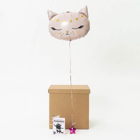 Balon w pudeku + kartka z kotkiem PREZENT DLA DZIEWCZYNKI