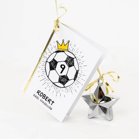 Balon w pudełku z kartką KRÓL STRZELCÓW prezent dla piłkarza