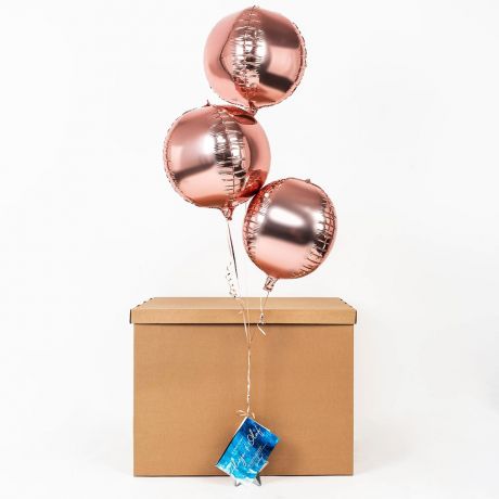 Balony w pudeku rose gold + kartka z yczeniami PREZENT LUBNY