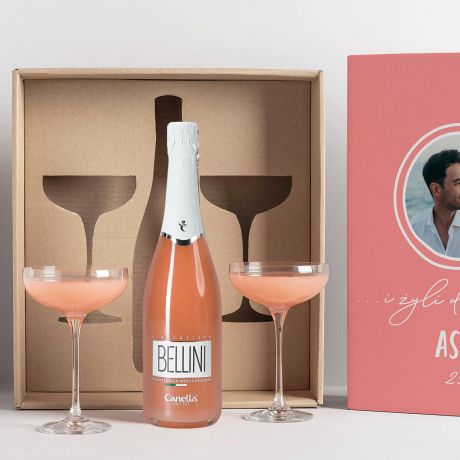 Bellini z kieliszkami GRATULACJE Z OKAZJI ZARCZYN prezent dla pary