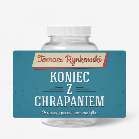 Zestaw cukierk�w mi�towych z etykiet� do personalizacji KONIEC CHRAPANIA prezent dla m�a cukierki mi�towe