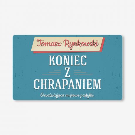 Zestaw cukierk�w mi�towych z etykiet� do personalizacji KONIEC CHRAPANIA prezent dla m�a cukierki mi�towe