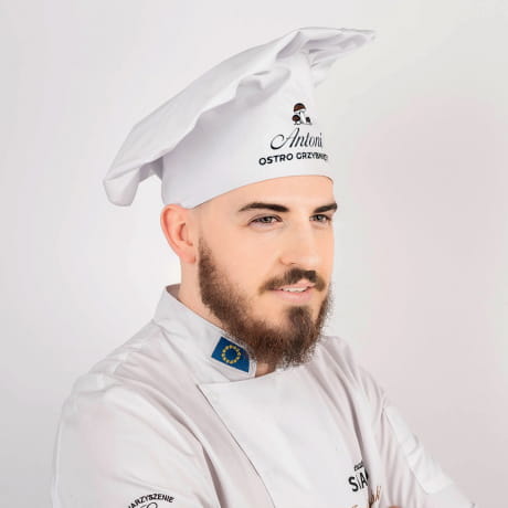 Czapka kucharska z imieniem PREZENT DLA GRZYBIARZA gadet kuchenny czapka personalizowana czapka gastronomiczna