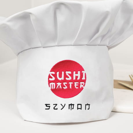 Czapka kucharska z nadrukiem SUSHI MASTER prezent dla mionika sushi