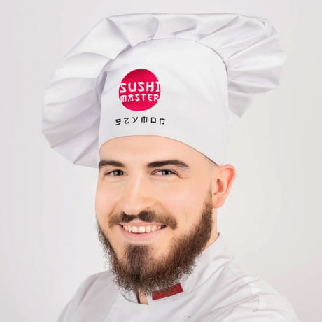 Czapka kucharska z nadrukiem SUSHI MASTER prezent dla mionika sushi
