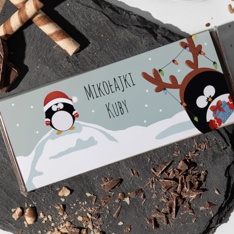 Czekolada personalizowana PINGWIN prezent na Mikołajki dla dzieci