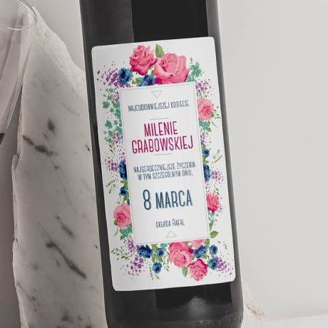 Czerwone wino personalizowane 8 MARCA prezent na Dzień Kobiet