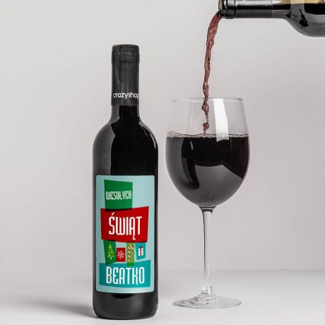 Czerwone wino alkoholowe WESOŁYCH ŚWIĄT prezent na święta dla koleżanki