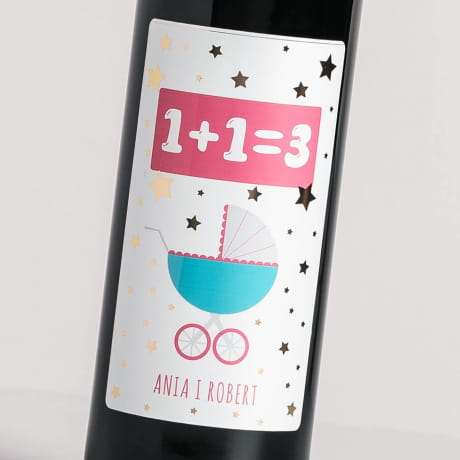Wino personalizowane WÓZEK prezent na narodziny dziecka