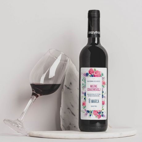 Czerwone wino personalizowane 8 MARCA prezent na Dzie Kobiet