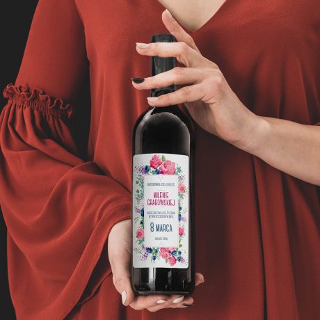 Czerwone wino personalizowane 8 MARCA prezent na Dzie Kobiet