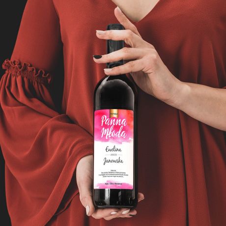 Czerwone wino personalizowane PANNA MŁODA prezent na panieński