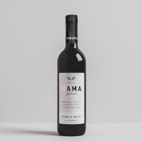 Czerwone wino personalizowane w skrzynce PODZIKOWANIA DLA MAMY