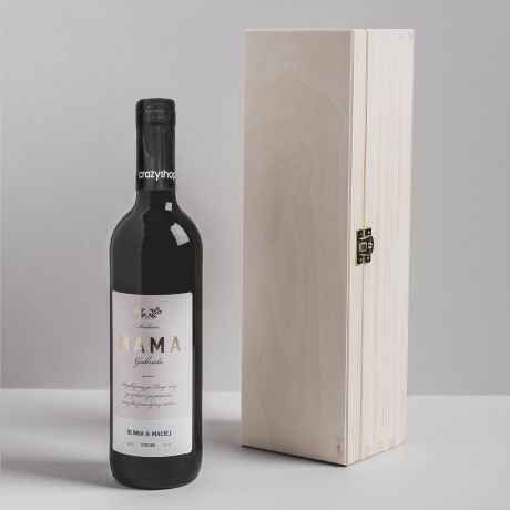 Czerwone wino personalizowane w skrzynce PODZIKOWANIA DLA MAMY
