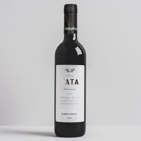 Czerwone wino personalizowane w skrzynce PODZIĘKOWANIA DLA TATY