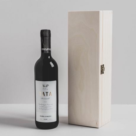 Czerwone wino personalizowane w skrzynce PODZIKOWANIA DLA TATY