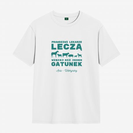 Damska koszulka dla weterynarza PRAWDZIWI LEKARZE - XL koszulka ze zwierztami prezent dla weterynarza