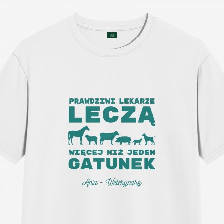 Damska koszulka dla weterynarza PRAWDZIWI LEKARZE - XL koszulka ze zwierztami prezent dla weterynarza