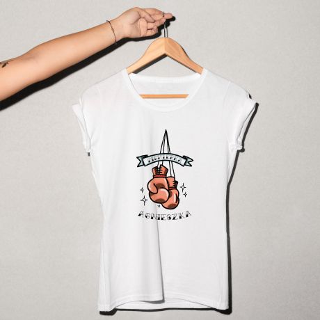 Damska koszulka z nadrukiem PREZENT DLA DZIEWCZYNY Z CHARAKTEREM - XL koszulka bokserska prezent dla boksera