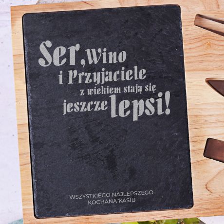 Deska do serwowania serw SER, WINO I PRZYJACIELE prezent dla przyjaciki