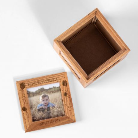 Drewniana szkatułka z grawerem BALONIKI prezent na roczek