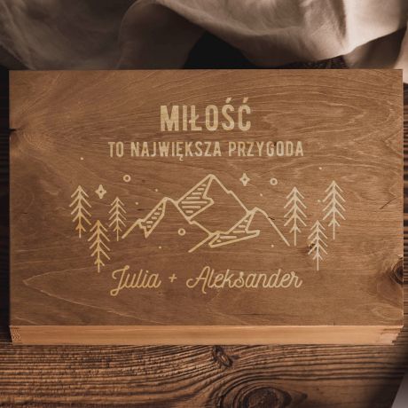 Drewniane pudeko na pamitki lubne NAJWIKSZA PRZYGODA prezent dla mionikw gr pudeko personalizowane