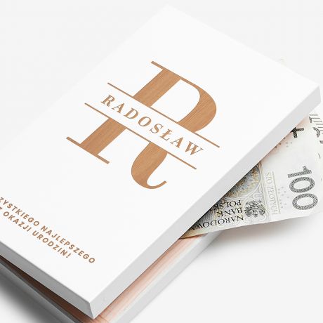 Drewniane pude�ko na pieni�dze MONOGRAM prezent urodzinowy