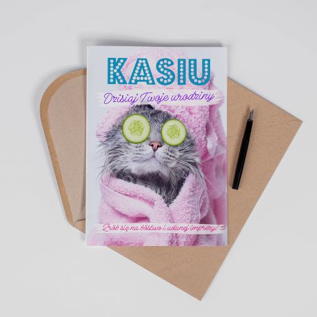 Du�a kartka urodzinowa z kotem �LICZNOTKA A4 kartka na urodziny �mieszna kartka kartka urodzinowa dla niej