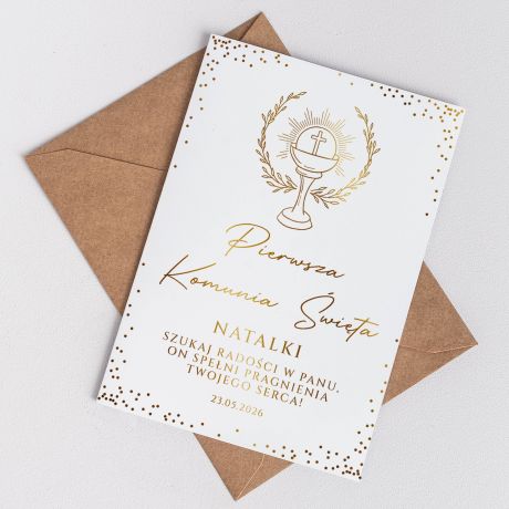 Elegancka KARTKA KOMUNIJNA ze zoceniem kartka na komuni upominek na komuni personalizowana kartka