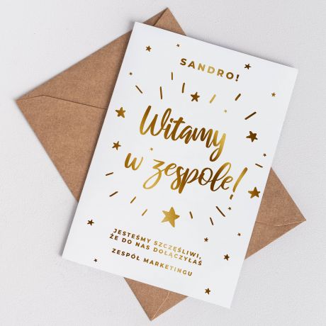Elegancka kartka powitalna dla nowego pracownika WITAMY W ZESPOLE