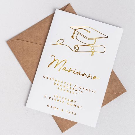 Elegancka kartka ze zoceniem GRATULACJE NA ZAKOCZENIE ROKU SZKOLNEGO