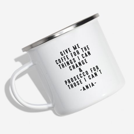 Emaliowany kubek dla kawoszki GIVE ME COFFEE