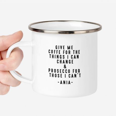 Emaliowany kubek dla kawoszki GIVE ME COFFEE