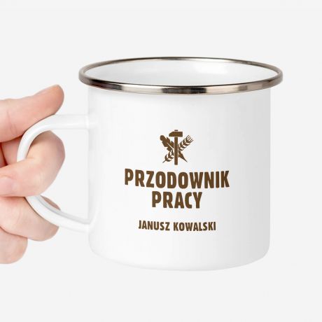 Emaliowany kubek PRZODOWNIK PRACY