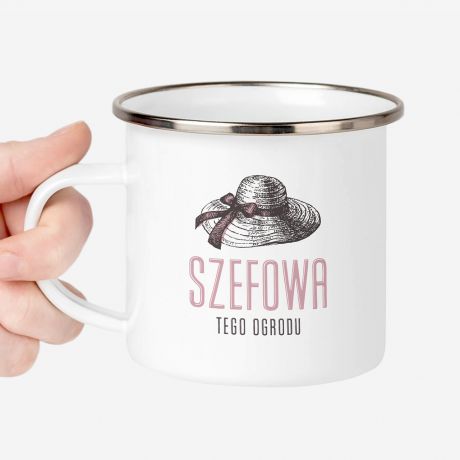 Emaliowany kubek SZEFOWA OGRODU prezent dla ogrodniczki prezent dla mamy ogrodniczki prezent dla florystki