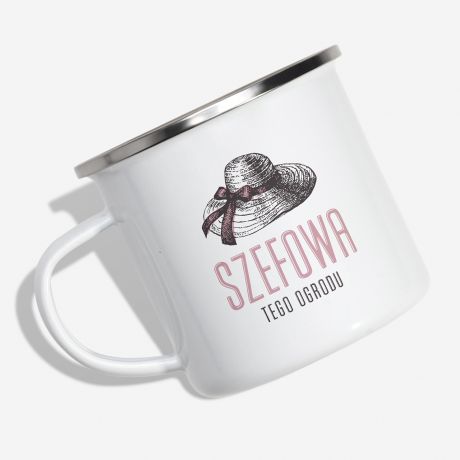 Emaliowany kubek SZEFOWA OGRODU prezent dla ogrodniczki prezent dla mamy ogrodniczki prezent dla florystki
