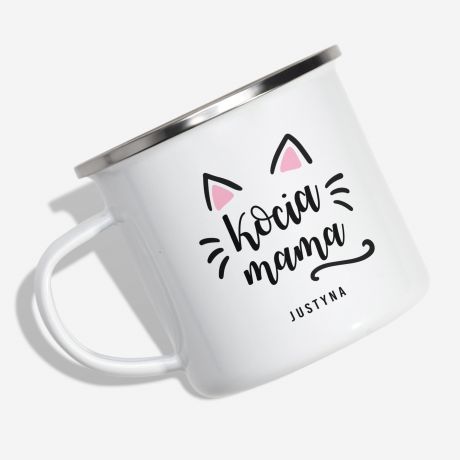 Emaliowany kubek z kotem KOCIA MAMA